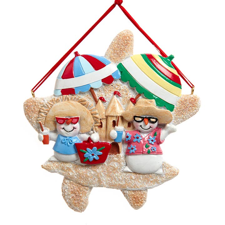 5"RESIN SNOWMAN BEACH FAMILY OF 2 ORNAMENT for wholesale by Kurt S. Adler, Inc.