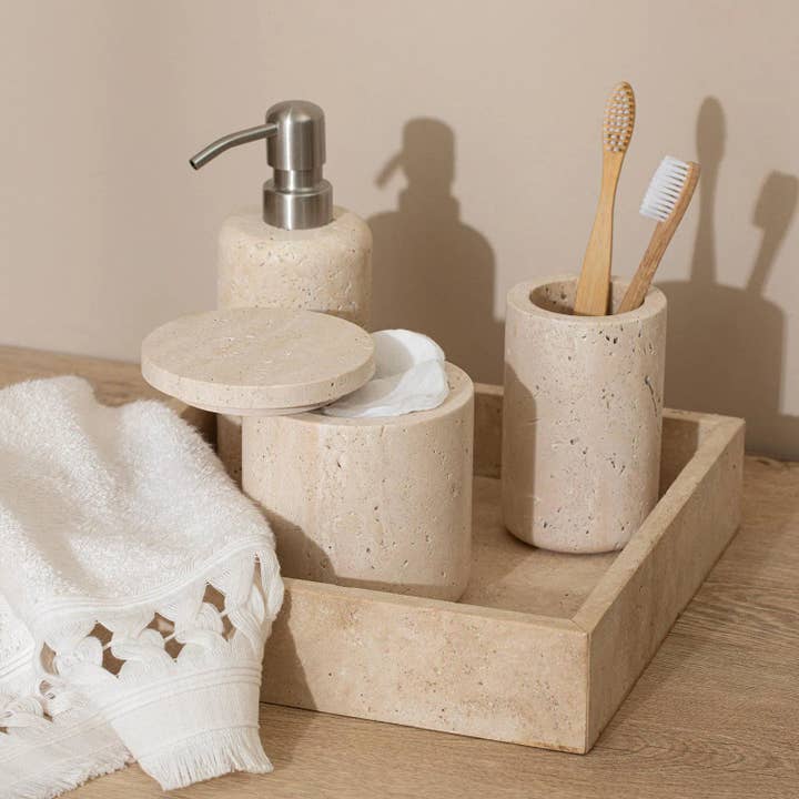 HAAND Craft - Vendita all'ingrosso Barattoli - Barattolo con Coperchio - Pietra di Travertino, Elegante e Pratico
