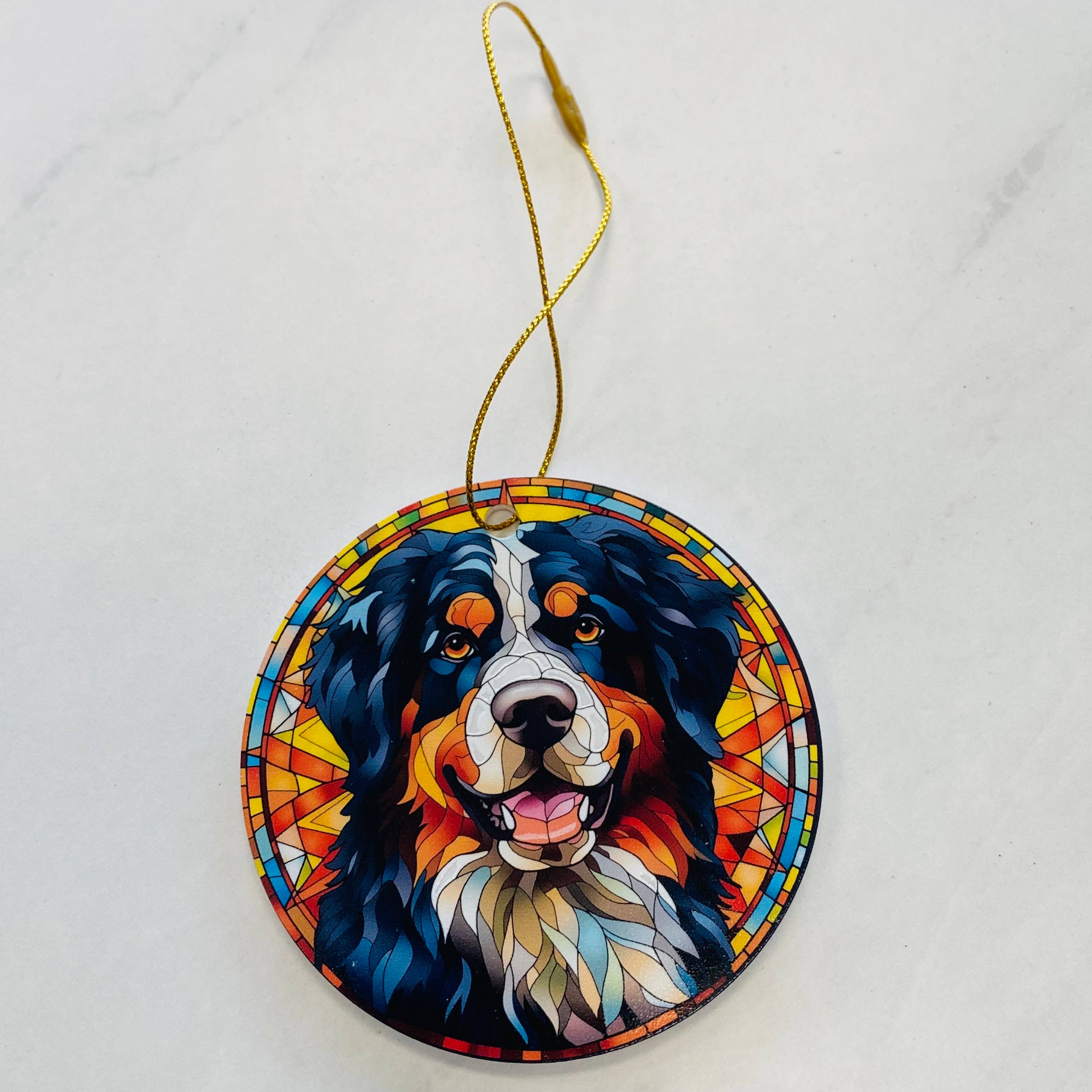Spellbound Rose Creations - Wholesale Ornament - Bernese Mountain Dog Faux Stained Glass Ornament - Christmas1