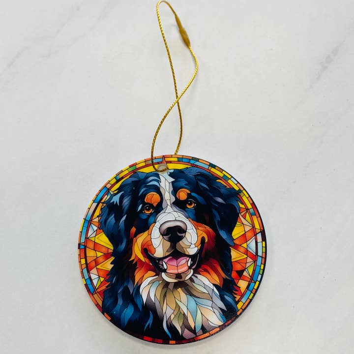 Spellbound Rose Creations - Wholesale Ornament - Bernese Mountain Dog Faux Stained Glass Ornament - Christmas1