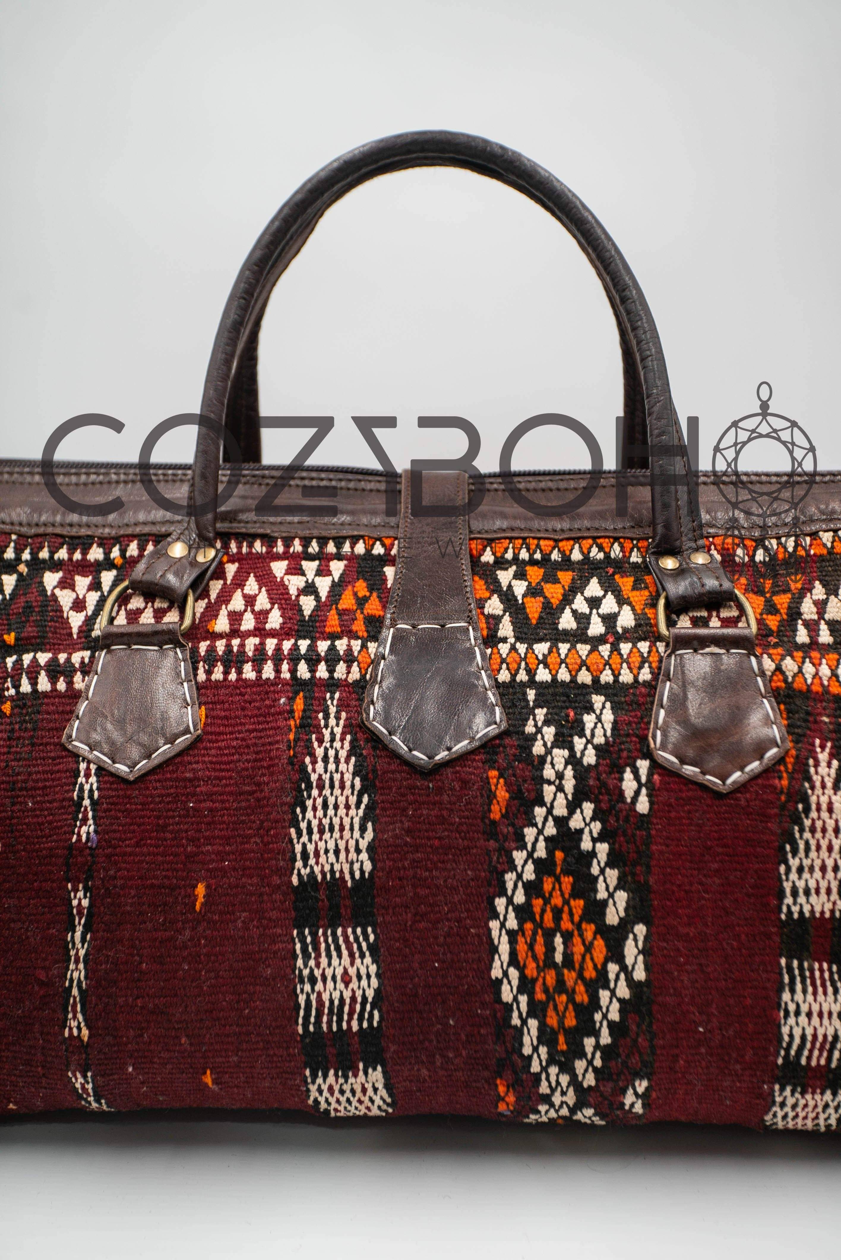 CozyBoho – Saco de viagem - Mulher por atacado – Bolsa de fim de semana Kilim de couro CozyBoho™1