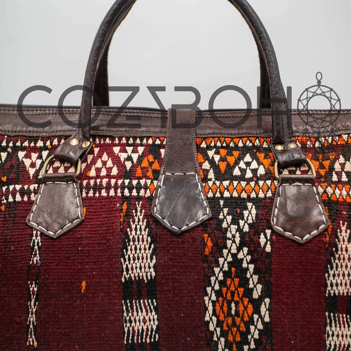 CozyBoho – Saco de viagem - Mulher por atacado – Bolsa de fim de semana Kilim de couro CozyBoho™1