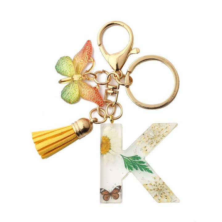 ACCITY - Wholesale Keychain - Women's - Flower Letter Keychain with Yellow Butterfly Charm_CWAB509010