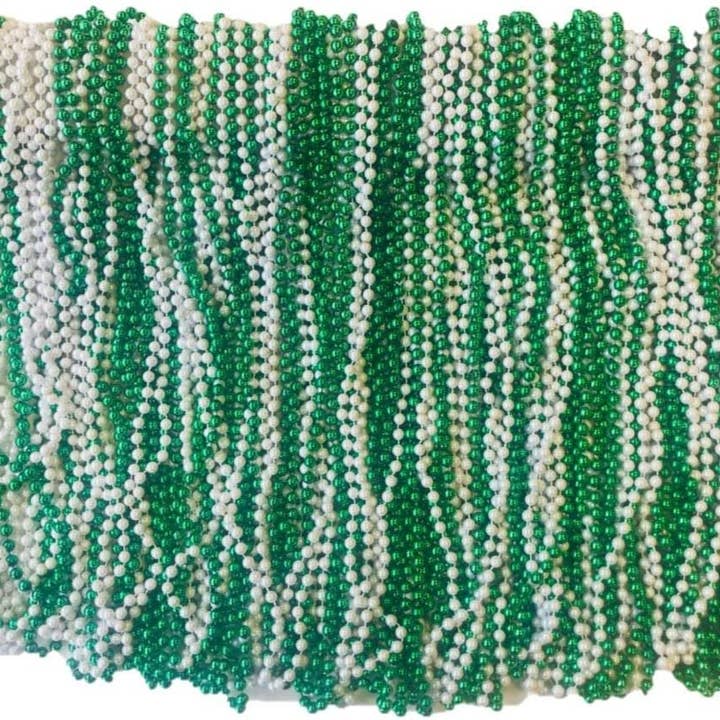 The Mardi Gras Krewe - Wholesale Party Favor - Green White Pearl Mardi Gras Beads 33 inch 7mm, 10 Dozen, 120 Pieces