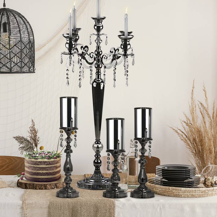 5" Top | Black Crystal Candle Stand for wholesale on Faire5