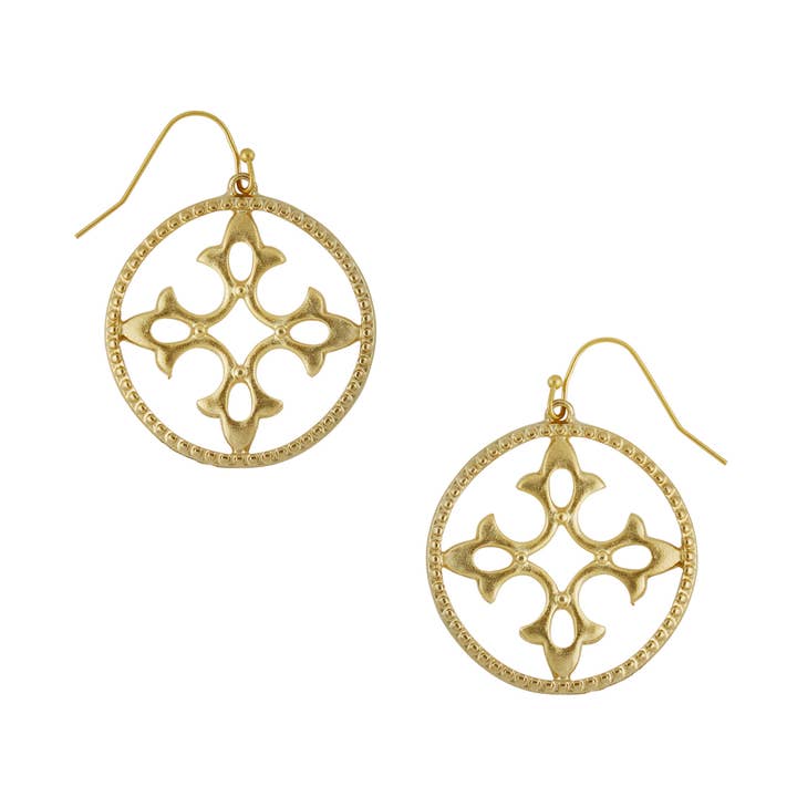 Gold Round Cut-Out Wire Earrings for wholesale by Susan Shaw