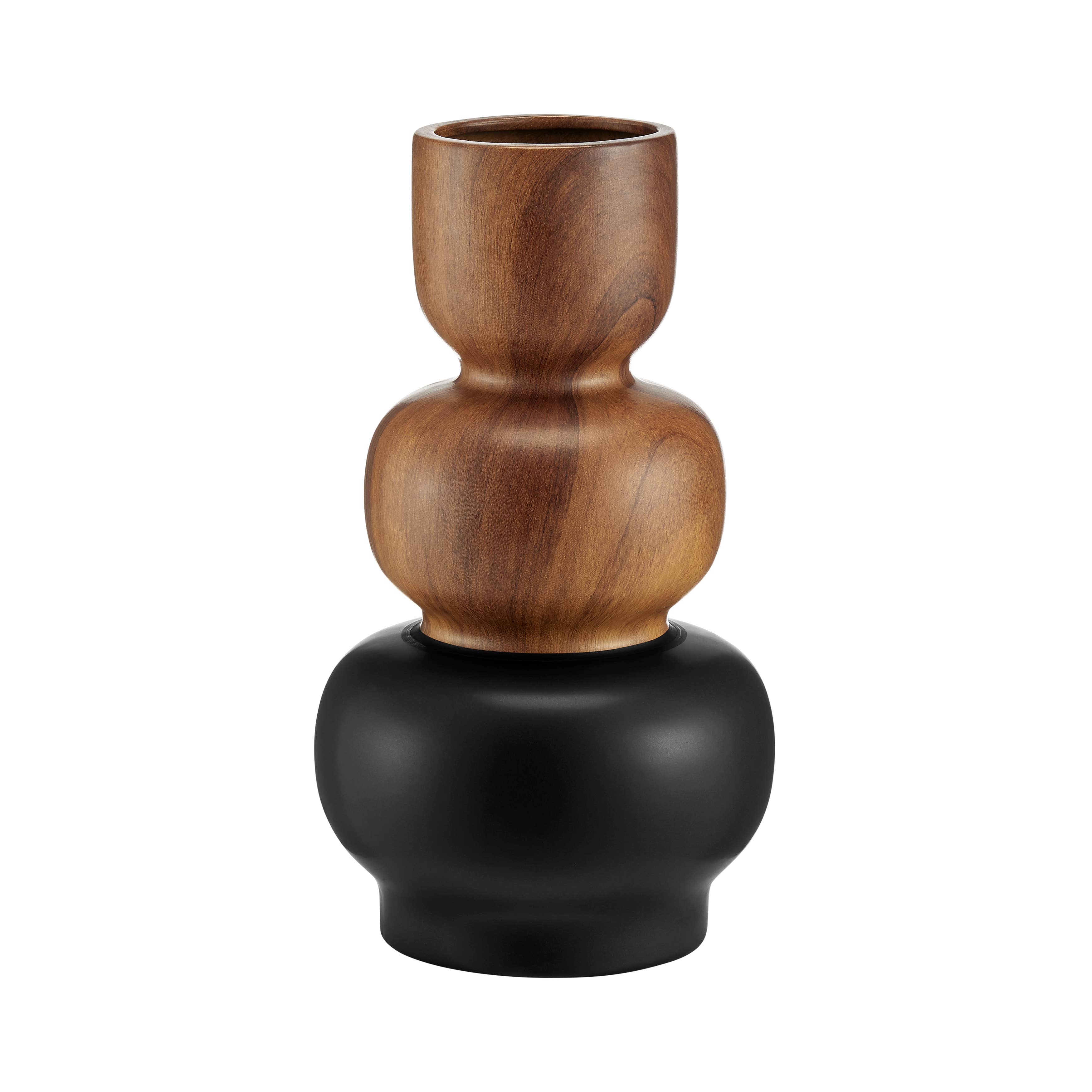 Danya B – wholesale Vase – Milo Trinnet 3 Tier Stack Two Tone Vase Black and Walnut3