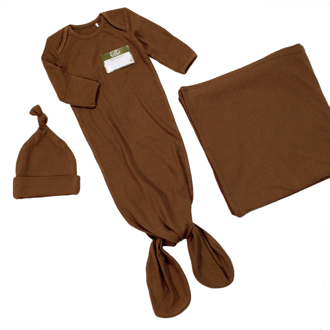 Shedo Lane - Wholesale Swaddle Set - Baby - Mother Earth Brown Bamboo Baby Swaddle 3 Piece Set1