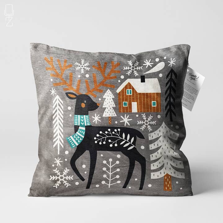Reindeer Winter Xmas Pillow Cover, Double Sided, Multi-Sizes for wholesale by OyzShop