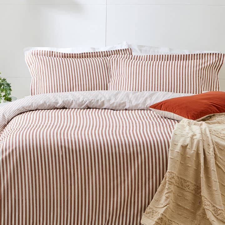 Hebden Mélange Stripe 100% Cotton Duvet Cover Set Pecan for wholesale on Faire1