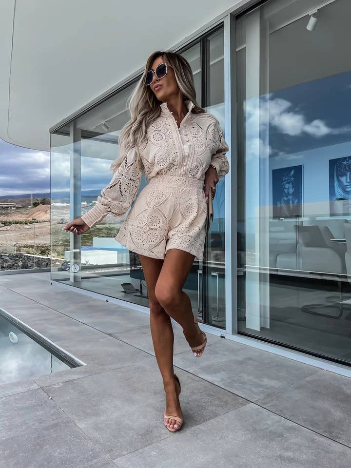 Lily Clothing - Wholesale Top & Short Set (NOT Loungewear) - Women's - SINGLE BREASTED STAND COLLAR LACE SHORTS SUIT10