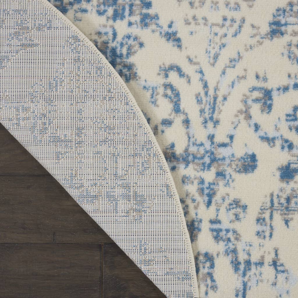 HomeRoots - Wholesale Vloerkleed - Ronde geblokte damast vloerkleed 1,5 m crème2