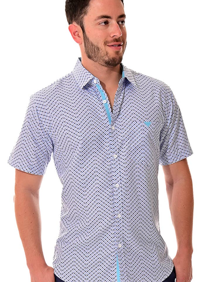 Men Short Sleeve Button-Down Shirt w/Pocket S-XL MCS3203-A for wholesale by Azucar & Bohio