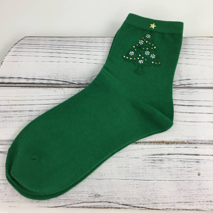 Rhinestone-Weihnachtsbaum-Socken für den Großhandel von SongLily