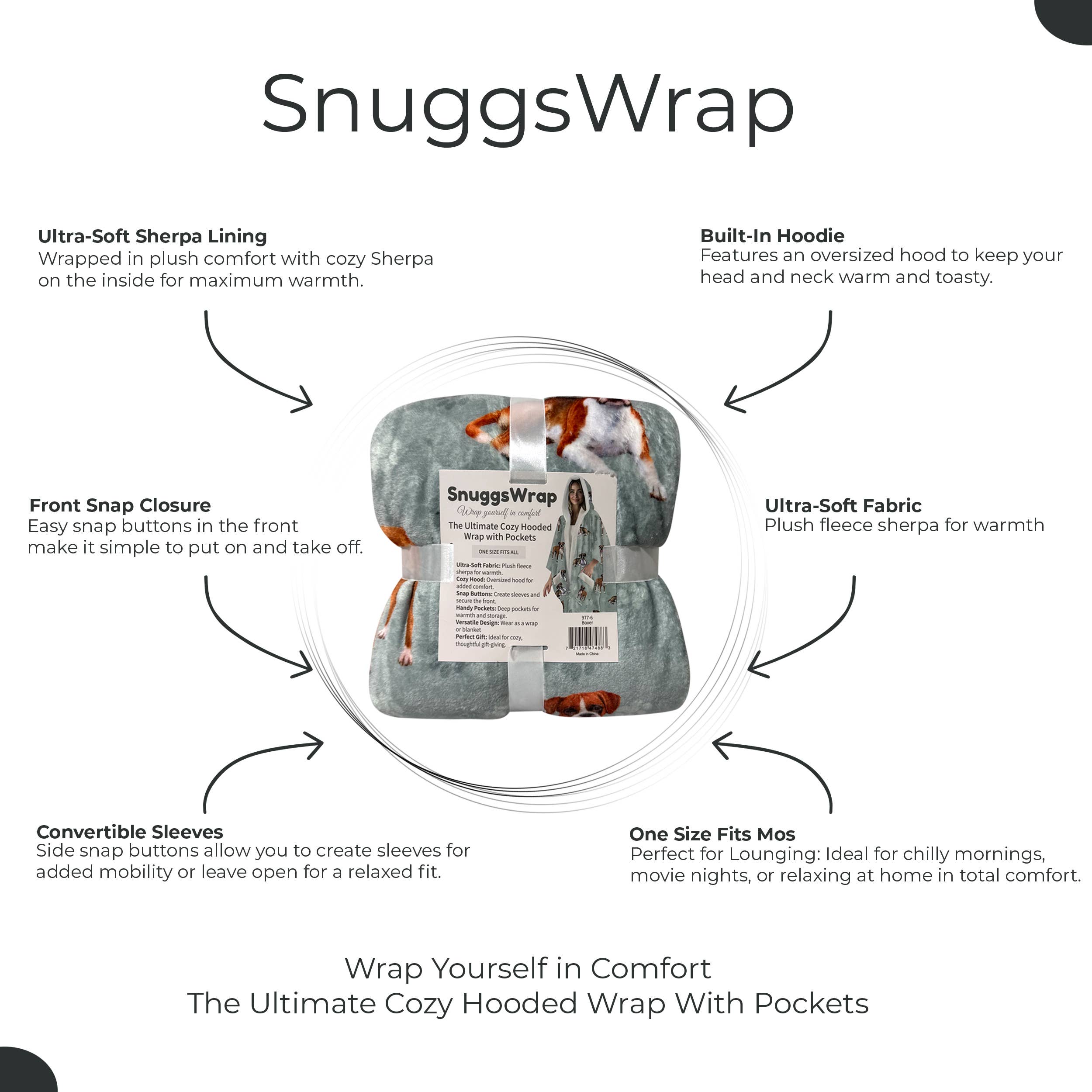 E&S Pets - Wholesale Hoodie - Unisex - Boxer dog Snugg Wraps with Hoodie – Ultra Soft Sherpa Fleece Wrap for Pet Lovers4