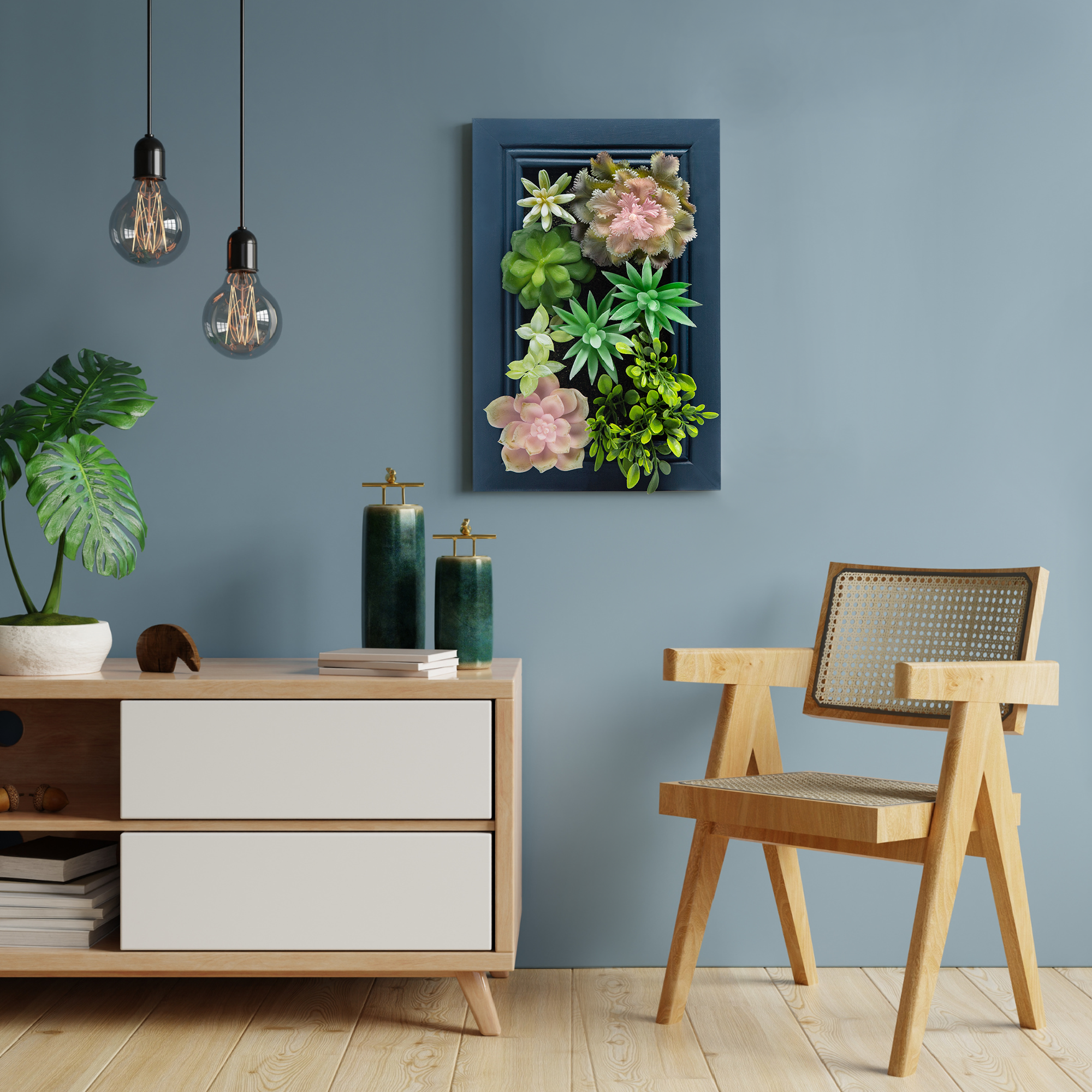 K-Cliffs – wholesale Sculpture – DIY Kit Artificial Succulent Wall Art Wood Frame with Plant15