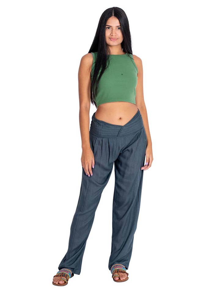 Kimago Look - Wholesale Pants - Women's - Straight Gray Viscose Pants with Front Peak Detail2