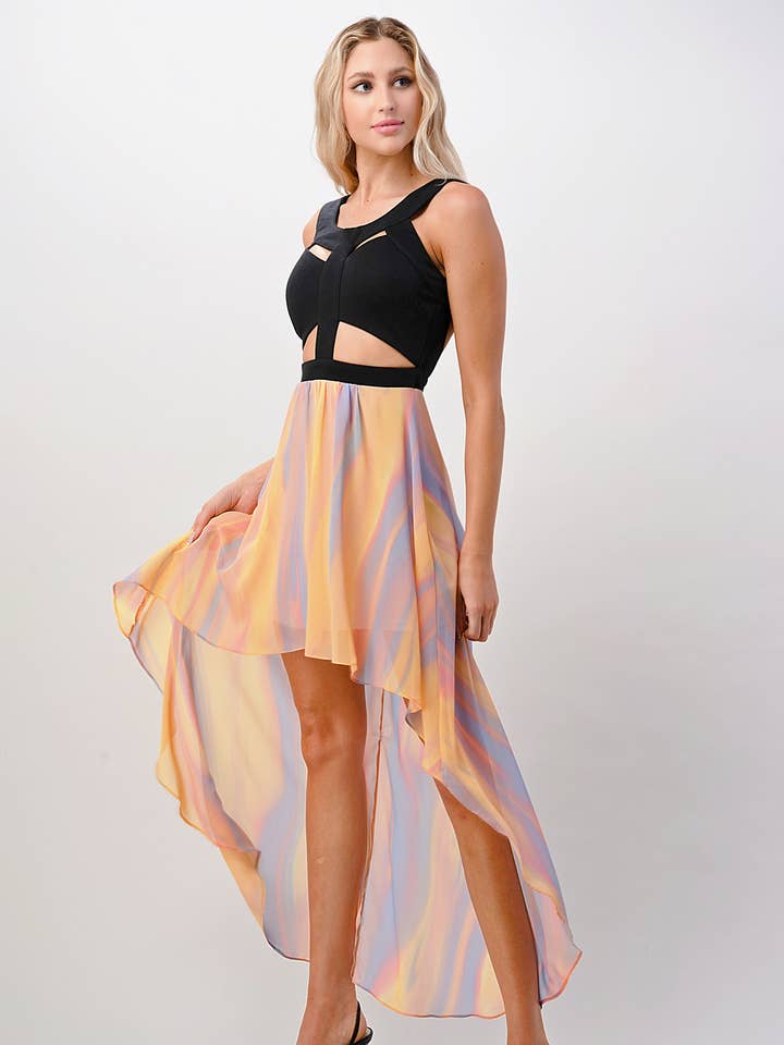 Uitgesneden Detail Color Block Hoge Lage Jurk voor wholesale door MILEY + MOLLY