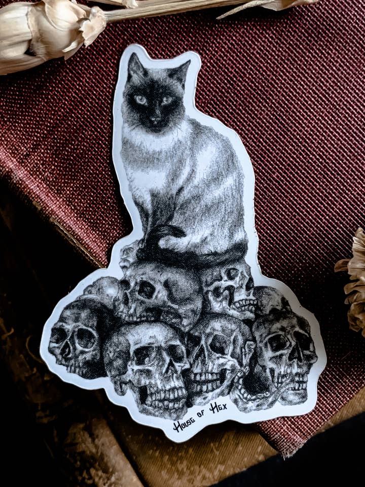 Cat Skull Sticker | dark decor | witchy decor | witch for wholesale by House of Hex