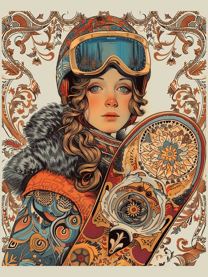 Nouveau Snowboarder – 8″x10″ Wall Art Print – Mowbi’s Ski & Snowboard Collection for wholesale by Mowbi