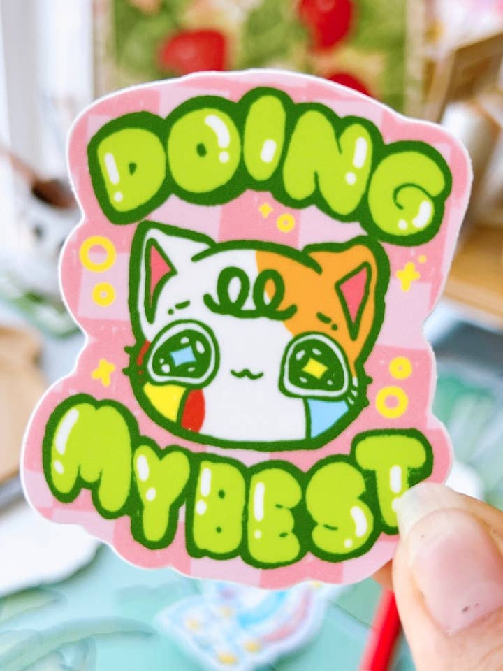 Autocollant en vinyle « Doing My Best Cat » pour la vente par PeachyxNoodle