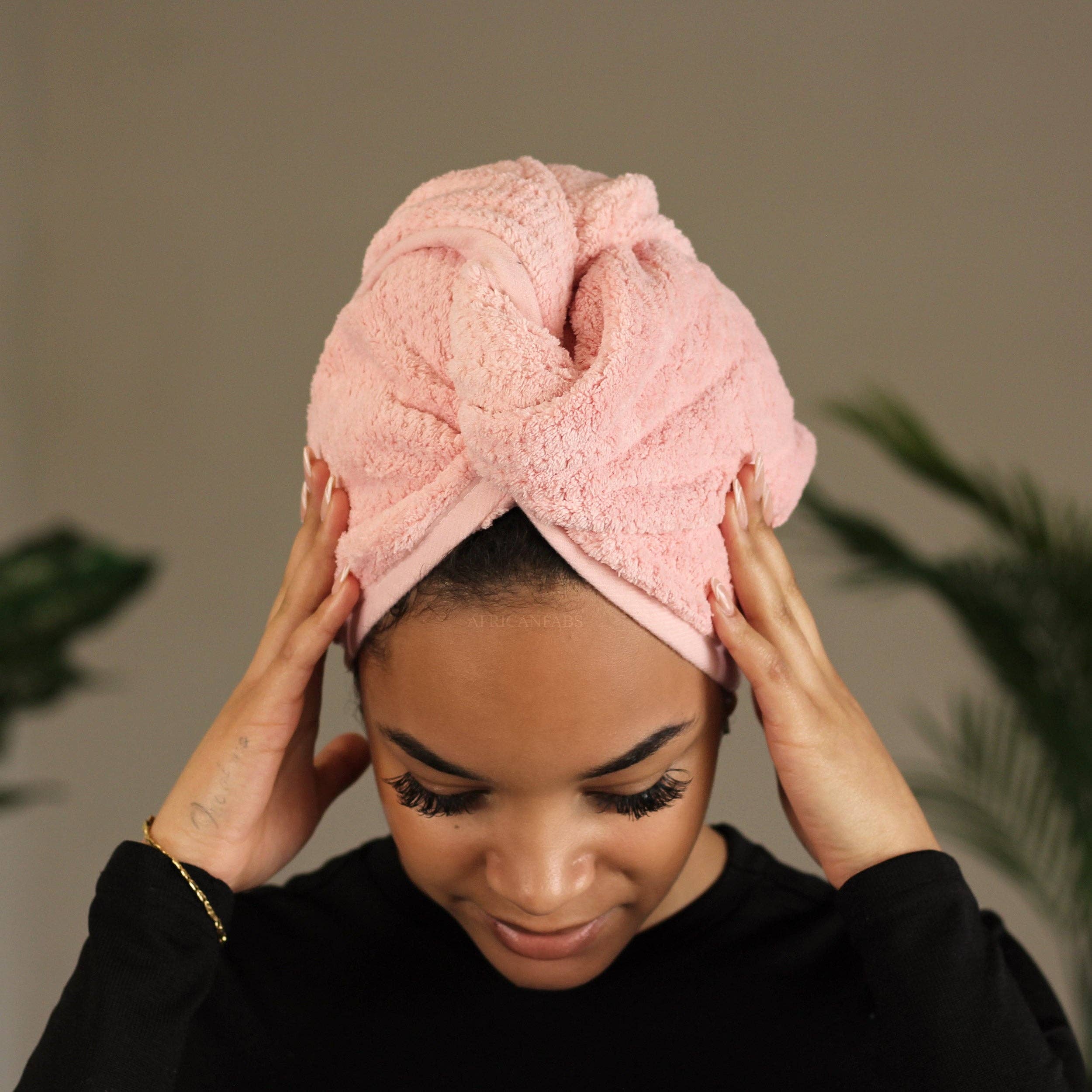 AfricanFabs – wholesale Hair towel/wrap – Microfiber Hair Towel - Head Towel for Straight and Curly Hair - Pale Pink1