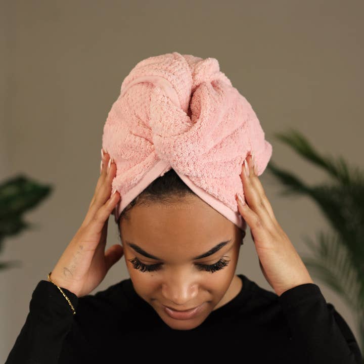 AfricanFabs - Wholesale Hair Towel/Wrap - Microfiber Hair Towel - Head Towel for Straight and Curly Hair - Pale Pink1