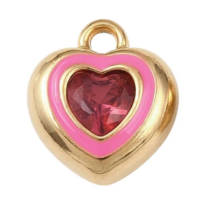 18k Gold PVD Edelstahl Rosa Strass Herzanhänger für den Großhandel von Love, Paige Designs