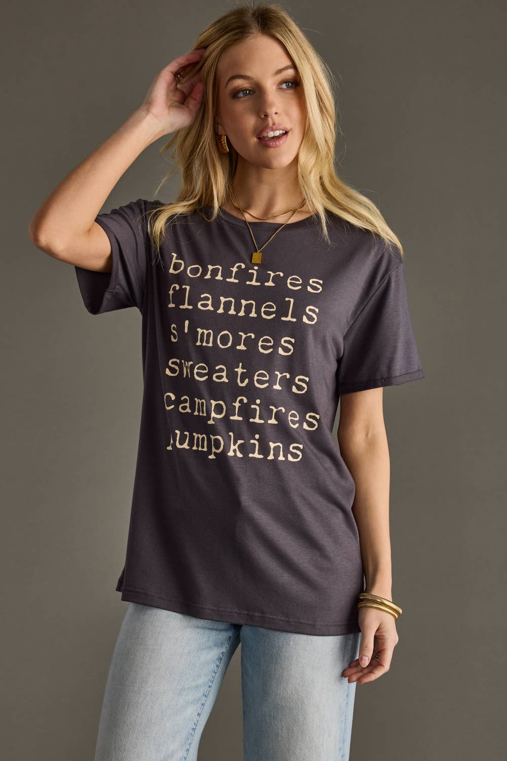 Panache Apparel Co. - Wholesale Screen Printed T-Shirt - Women's - Bonfires, Flannels, S'mores Tee - Charcoal2