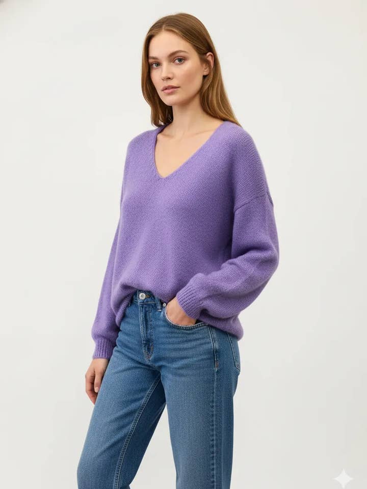 Mimi & Gogo - Vente Pull en maille – femme - Pull uni basique @20127_uni48