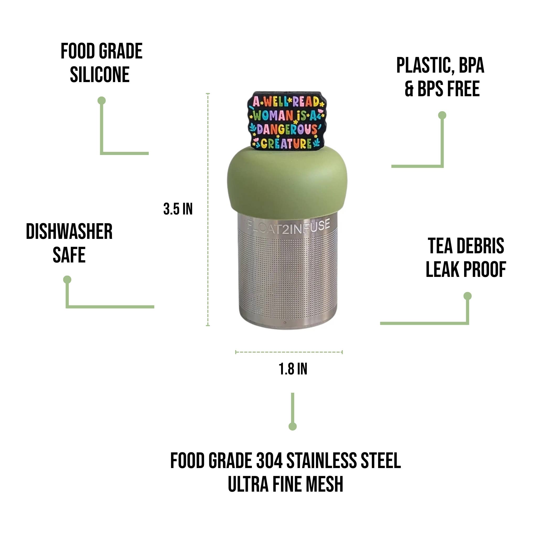 Float2infuse Tea Infuser - Vente Passoires à thé/infuseurs - Femme Bien Lue | Infuseur à Thé Flottant | Base Verte | Coloré3