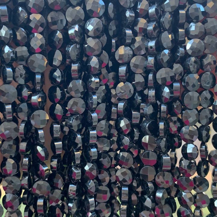 BestBeads&Beyond – Großhandel Perlen – Hochwertige echte schwarze Turmalin-facettierte Münz-Perlen, 4 mm/6 mm/7 mm natürlicher schwarzer Turmalin, 13" voller Strang, SKU #U1225