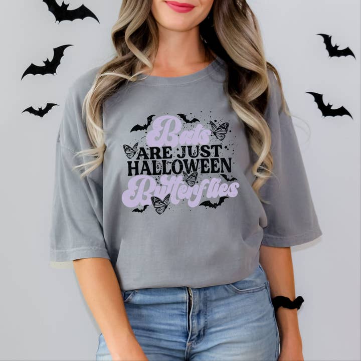 Bats Are Just Halloween Butterflies Women's Garment Dyed Tee for wholesale by Olive And Ivory Wholesale