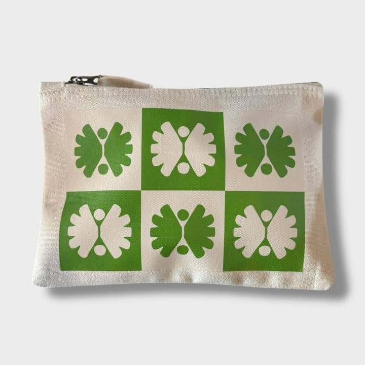 Green Checkerboard Canvas Pouch for wholesale by Betty Ratbag