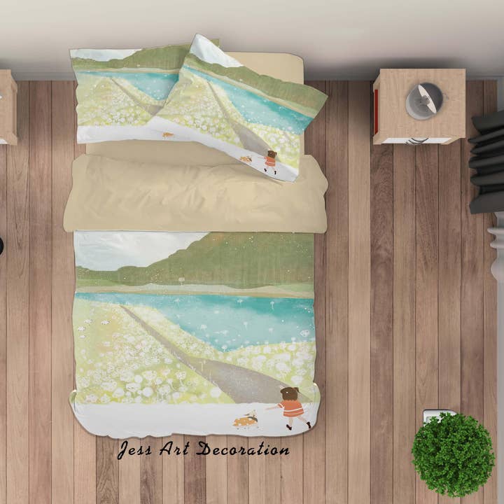 3D Gras Paardenbloem Meisje Schilderij Dekbedovertrek Set Beddengoed Set Dekbedovertrek Kussenslopen A433 LQH voor wholesale door Jess Art Decoration