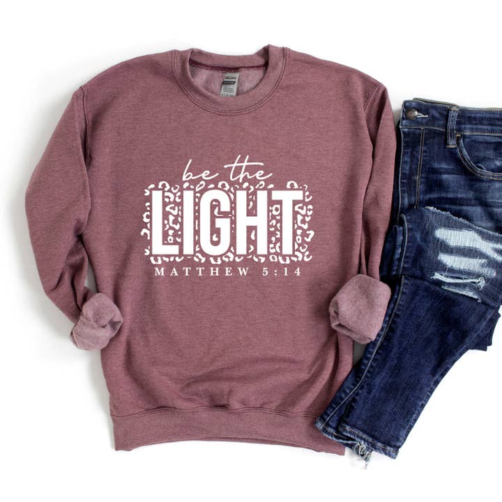 Be The Light Leopard | Sweatshirt | Faith| Religious for wholesale by Uplifting Threads Co Wholesale