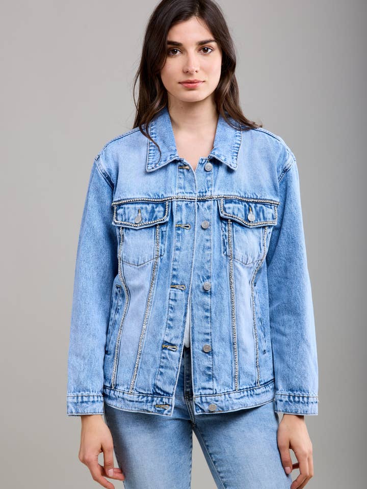 Toxik3 veste en jean liserets strass for wholesale by Toxik3