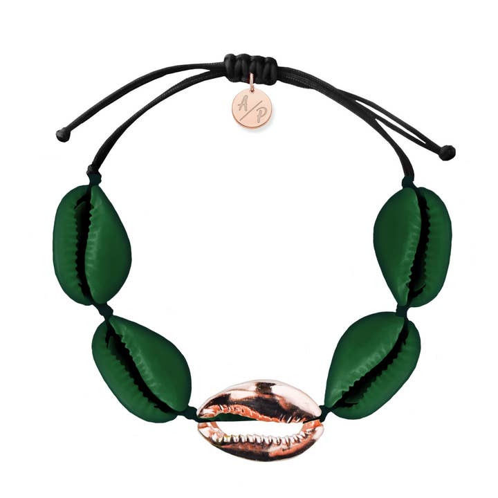 Schlankes Muschel-Armband — Mattgrün/14 K Rosé für den Großhandel von Adriana Pappas Designs
