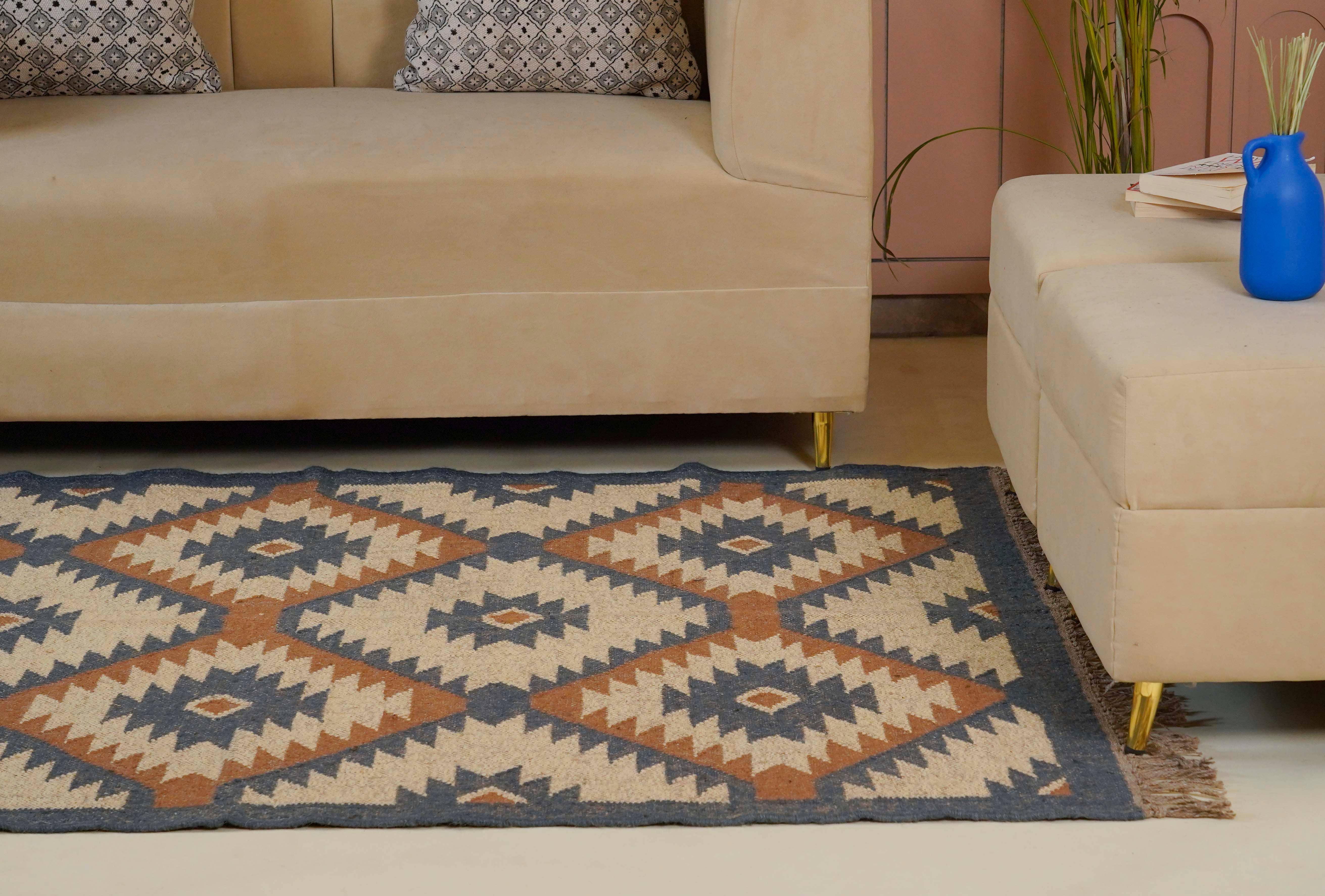 Chouhan Rugs - Wholesale Vloerkleed - Geometrische Kilim jute tapijten Meer kleurige wol jute dhurrie5