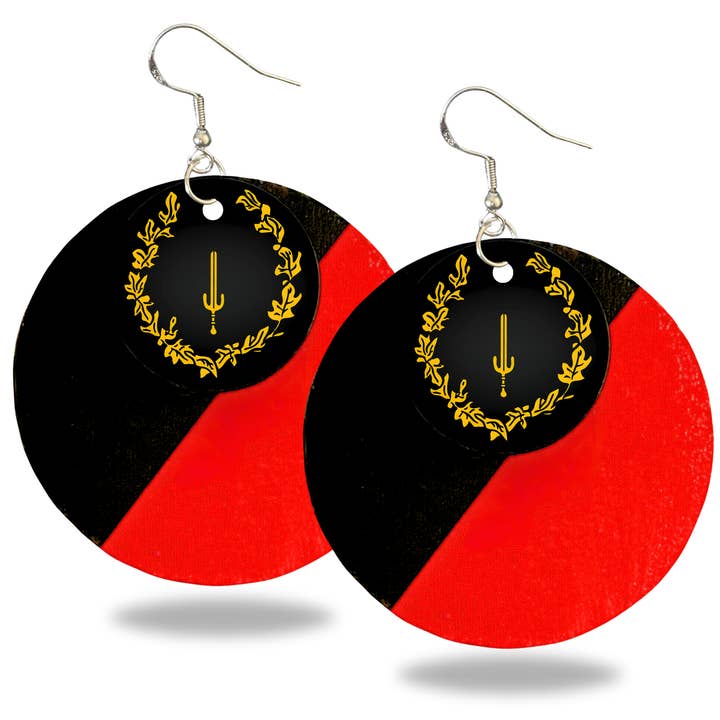 Black American Heritage Flag Earrings - 2" Circle for wholesale by The Sankofa Cache