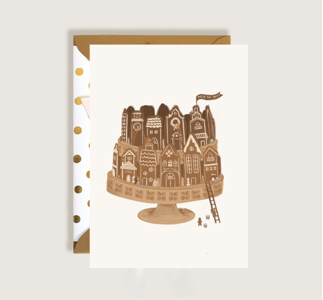 The First Snow - Wholesale Christmas Card - Gingerbread Biscoff Cake Greeting Card0