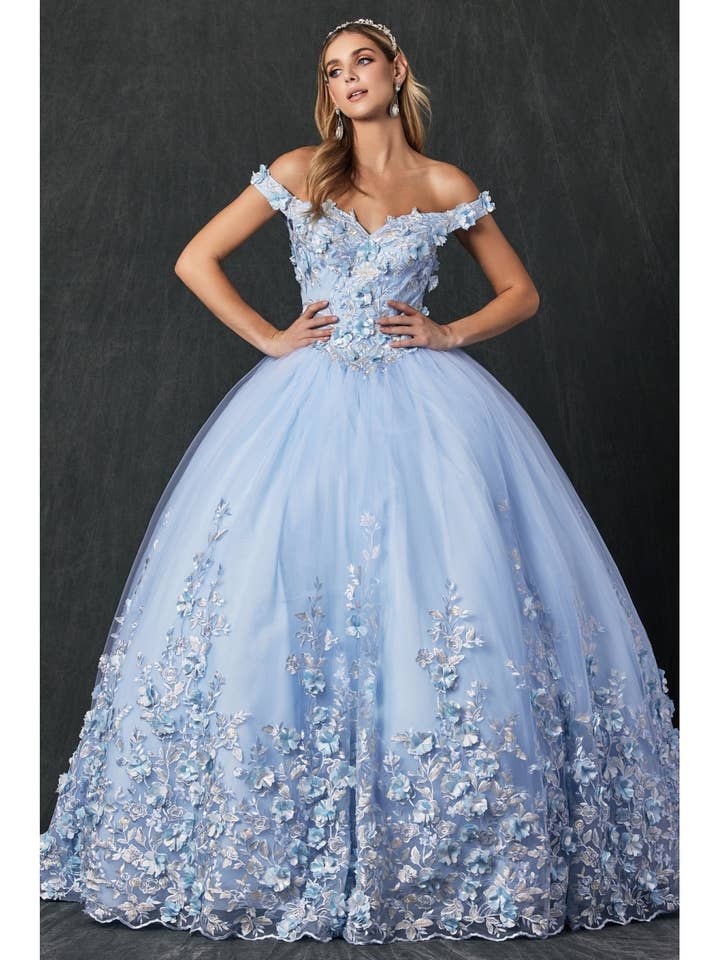 3D BLOMMIG BRODERAD OCH MOUSSERANDE STENAR BALKLÄNNING för wholesale av Juliet