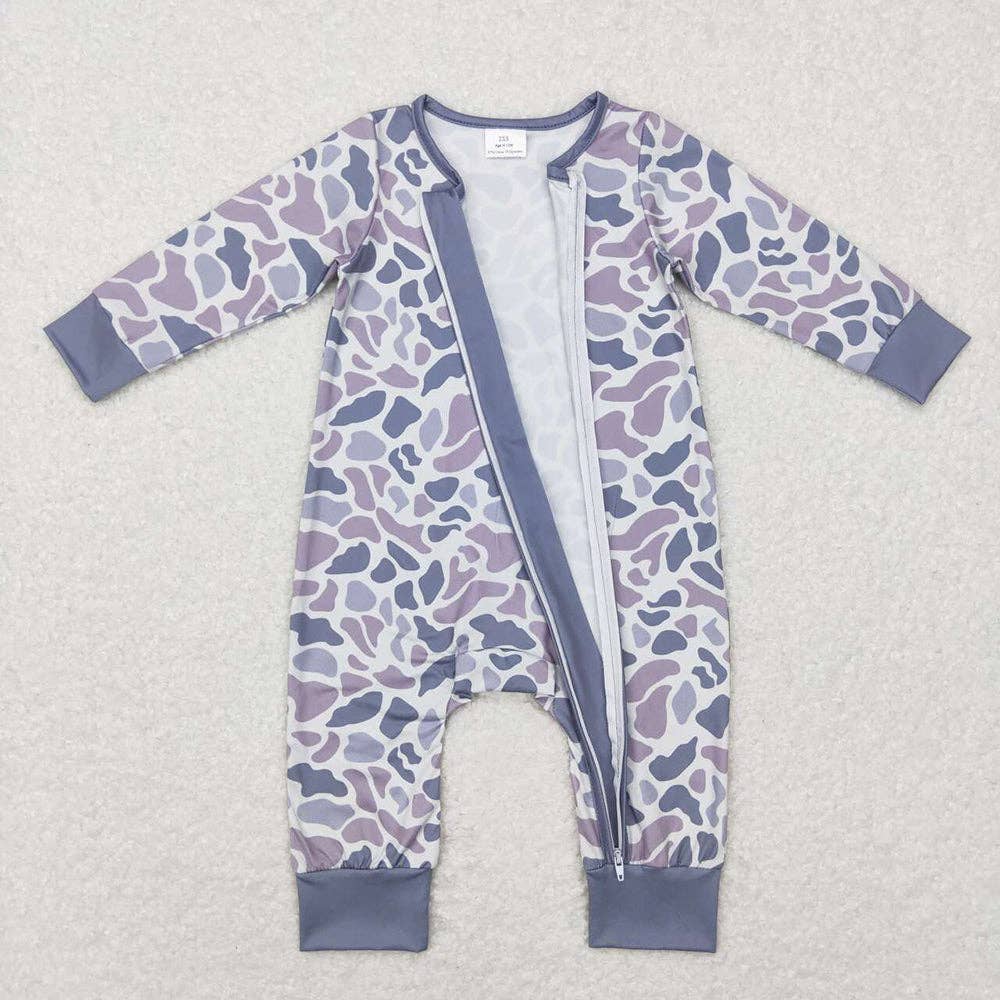 Aier Wholesale - Wholesale Sleepsuit - Baby - Baby Infant Boys Grey Camo Zip Sleepers Rompers1