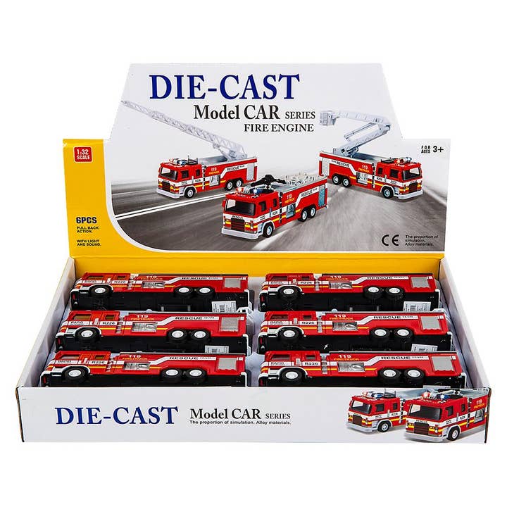 The Toy Network - Wholesale Toy Car/Truck - Kids - 7" Diecast Pull Back Lgt/Sound Fire Engine 1:32 Scale6