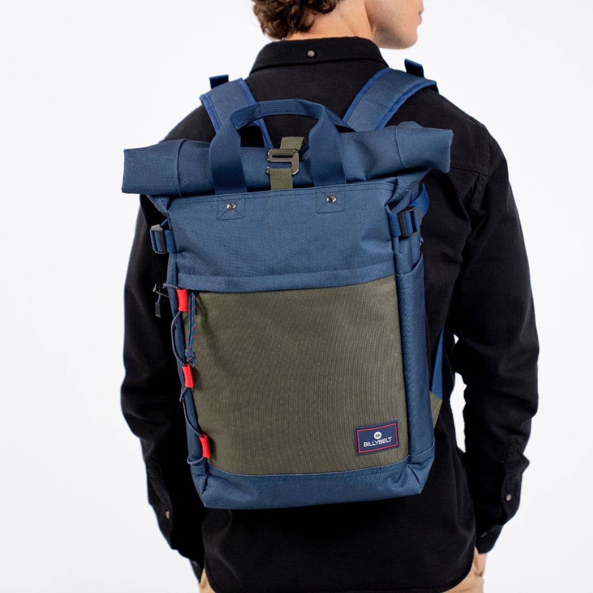 BILLYBELT - Wholesale Backpack - Men's - Roll-top 100% recycled polyester backpack - Navy and khaki5