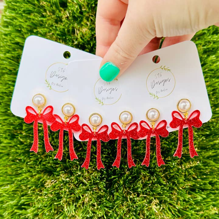 Acrylic Bow Statement Earrings for wholesale by 596 Designs