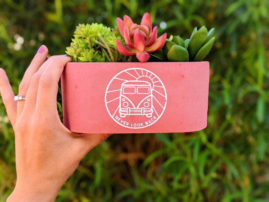 Wize Owl Concrete Candles & Designs - Wholesale Plant Pot - VW Bus Oval Red Concrete Succulent Inspirational Planter **Planter Only0