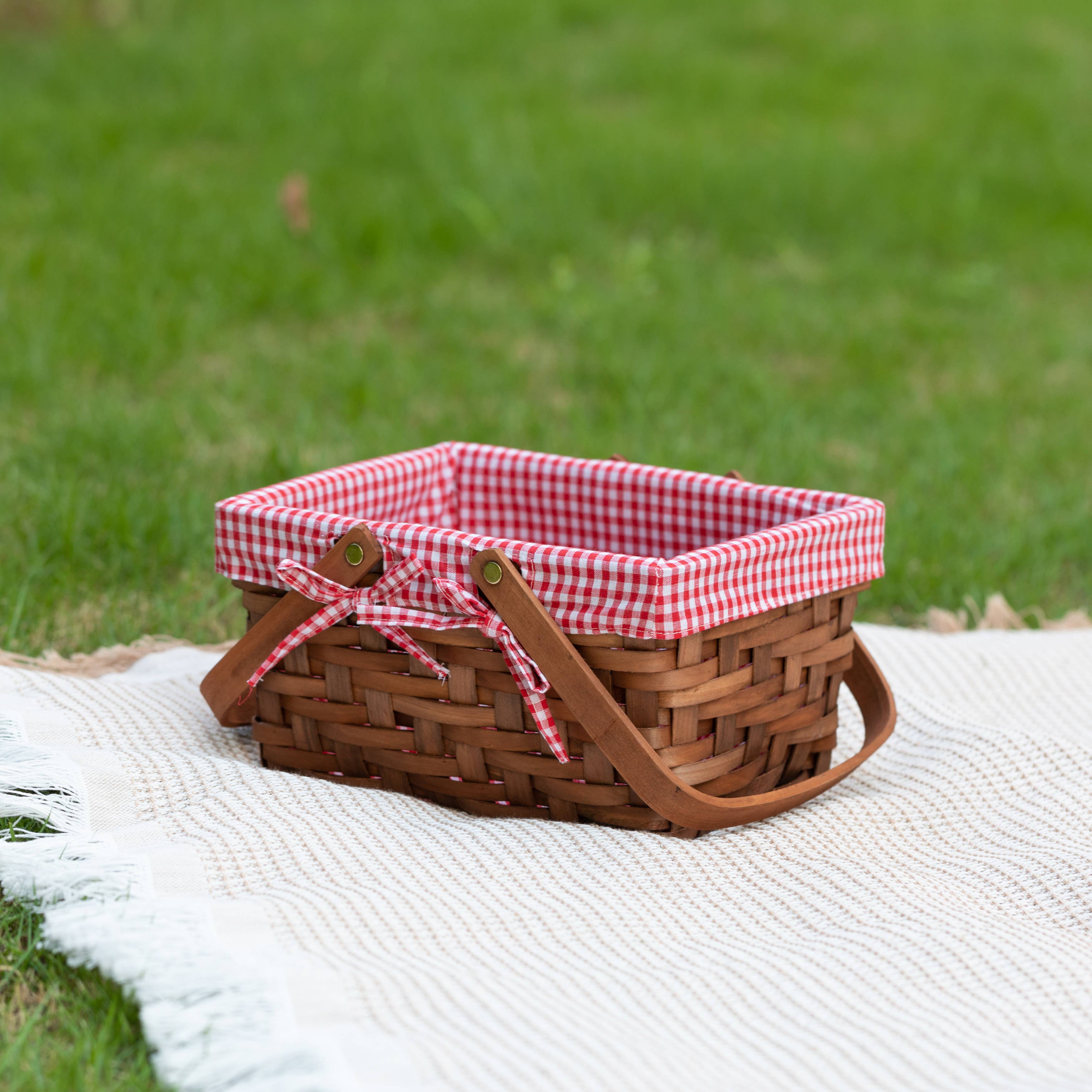 Quickway Imports - Wholesale Picnic Basket - Small Rectangular Picnic Basket Lined with Gingham Lining5