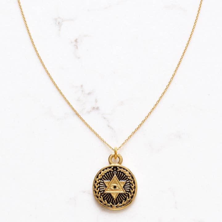 Unisex Star of David Medallion Necklace with Evil Eye for wholesale by Stitch and Stone