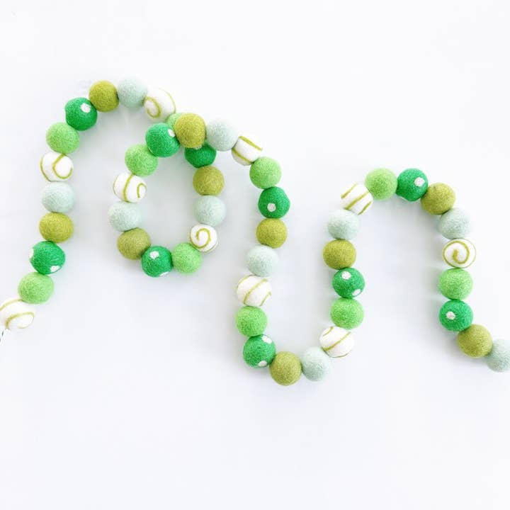St Patrick's Shades of Green Felt Ball Garland- 50 Felt Ball for wholesale by Glitter Party Co